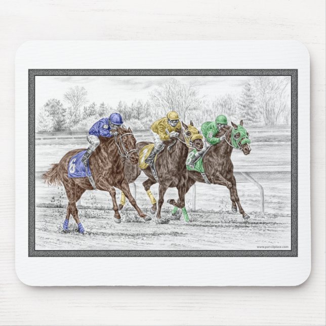Three Horse Race - Neck and Neck Mouse Mat (Front)