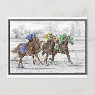 Three Horse Race - Neck and Neck Postcard