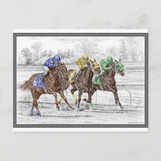 Three Horse Race - Neck and Neck Postcard (Front)