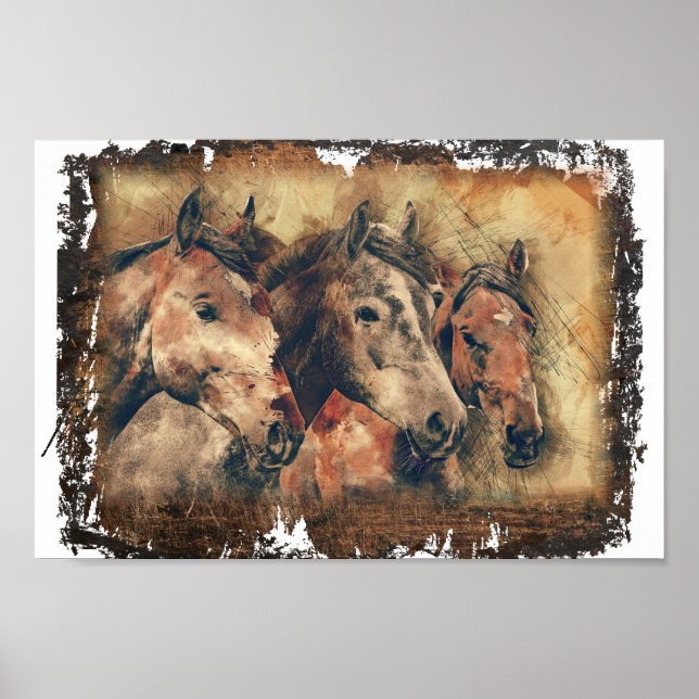 Three Horses Decoupage Print (Front)