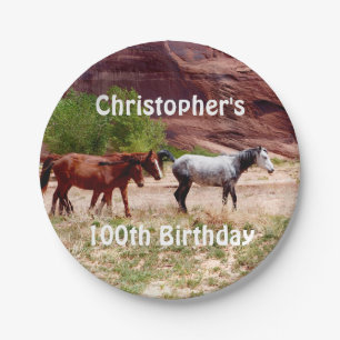 Three Horses, Equestrian, 100th Birthday Party Paper Plate