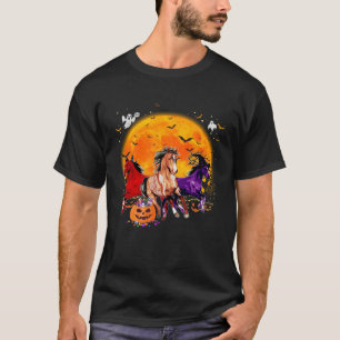 Three Horses Halloween Skeleton Witch Riding Horse T-Shirt