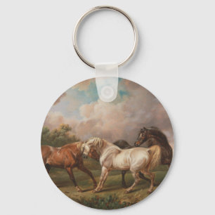 Three Horses in a Stormy Landscape Key Ring