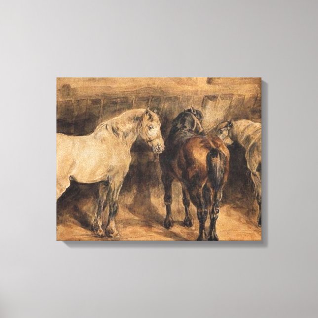 Three Horses in Their Stable (Théodore Géricault) Canvas Print (Front)