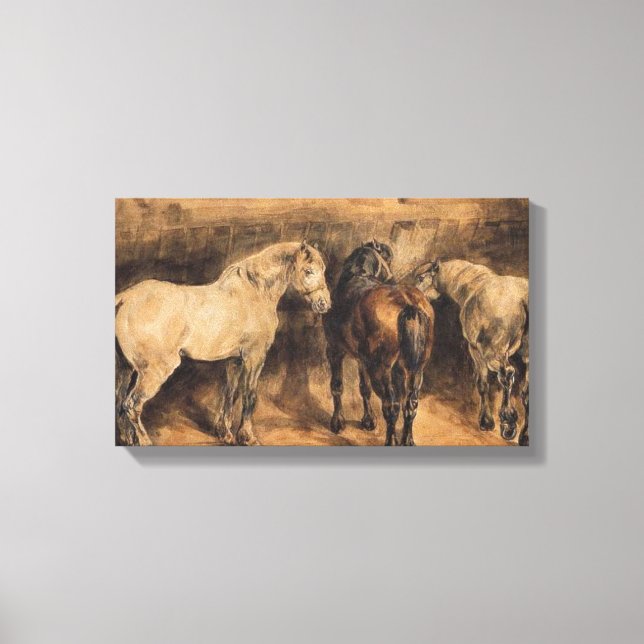 Three Horses in Their Stable (Théodore Géricault) Canvas Print (Front)