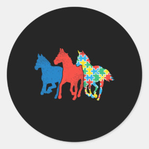 Three Horses Puzzle Red Blue Autism Awareness Asl Classic Round Sticker