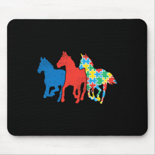 Three Horses Puzzle Red Blue Autism Awareness ASL Mouse Mat