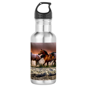 Three Horses Trotting in the Ocean 532 Ml Water Bottle