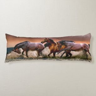 Three Horses Trotting in the Ocean Body Cushion