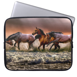 Three Horses Trotting in the Ocean Laptop Sleeve
