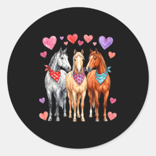 Three horses valentine's day hearts bandanna classic round sticker