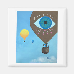 Three Hot Air Balloons Imagine Love Square Magnets