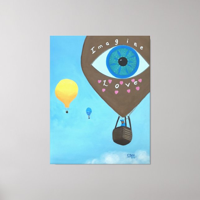 Three Hot Air Balloons Imagine Love Wrapped Canvas (Front)