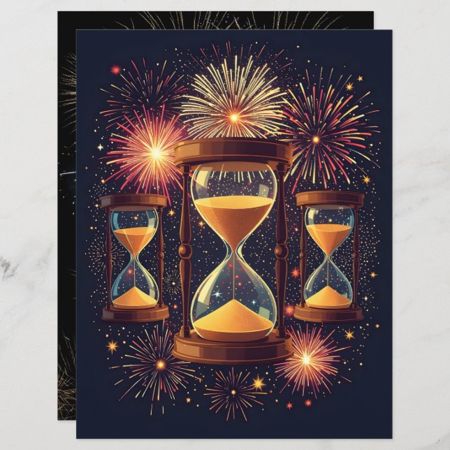 Three Hourglasses New Year's Scrapbook Paper (Front/Back)