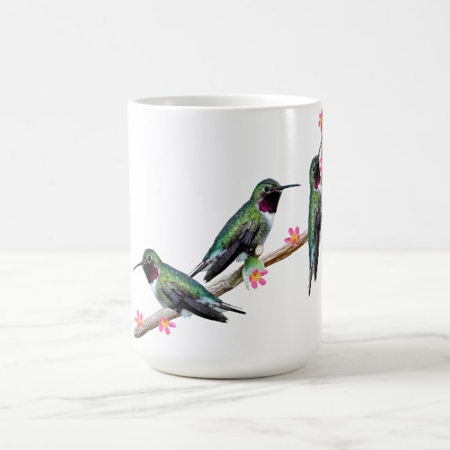 Three Hummingbirds perched on a branch of a Floss  Coffee Mug (Center)