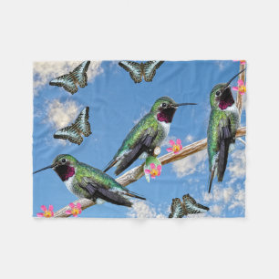 Three Hummingbirds perching on a branch Floss Silt Fleece Blanket