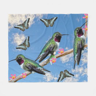 Three Hummingbirds perching on a branch Floss Silt Fleece Blanket