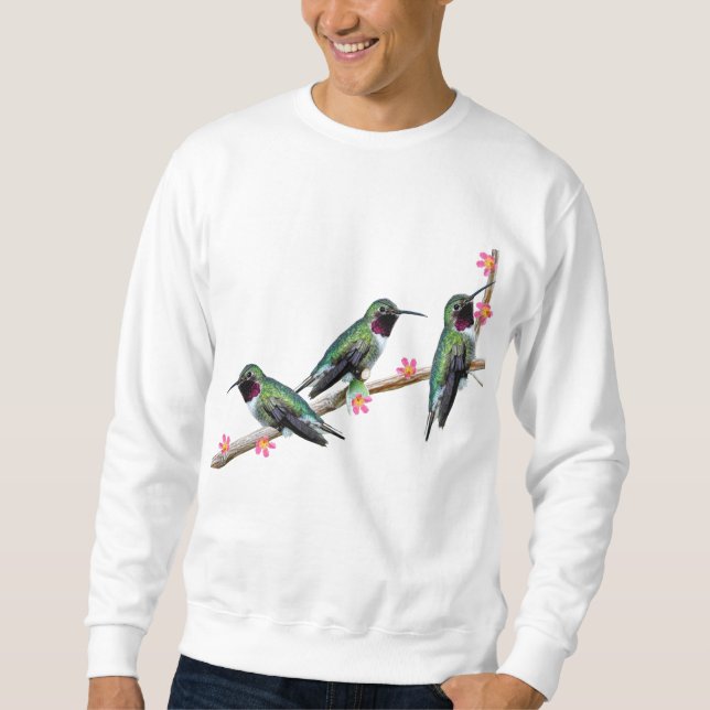 Three Hummingbirds perching on a branch Floss Silt Sweatshirt (Front)