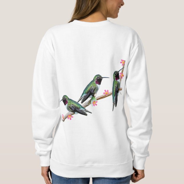 Three Hummingbirds perching on a branch Floss Silt Sweatshirt (Back)