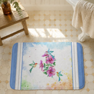 Three Hummingbirds Watercolor Bath Mat