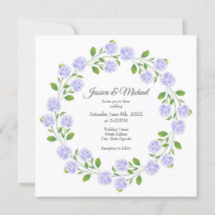 Three Hydrangeas Watercolor Floral Wreath Invitation