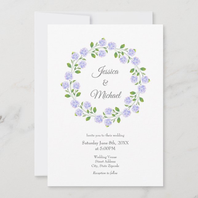 Three Hydrangeas Watercolor Floral Wreath Invitation (Front)