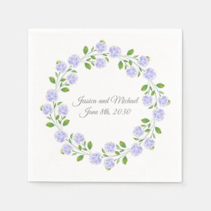 Three Hydrangeas Watercolor Floral Wreath Napkin