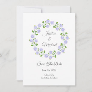 Three Hydrangeas Watercolor Floral Wreath Save The Date