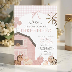 Three-I-E-I-O Birthday Invitation, 3rd Birthday Pa Invitation