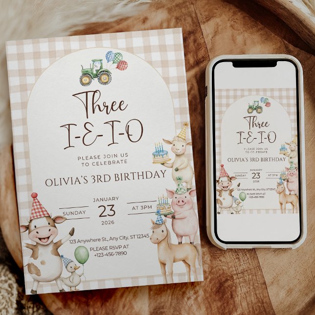 Three I E I O Farm 3rd Birthday Invitation (Three i e i o farm 3rd birthday invitation)