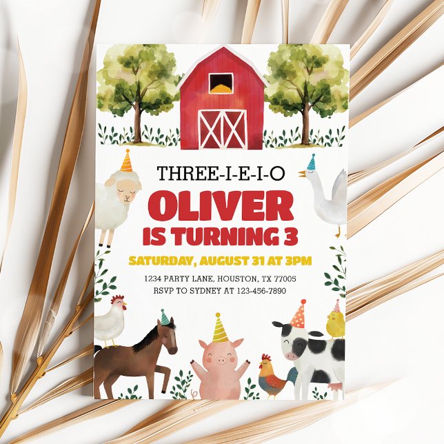 Three-I-E-I-O Farm 3rd Birthday Invitation (Creator Uploaded)