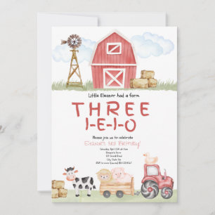 Three-I-E-I-O Farm Birthday Invitation