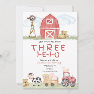 Three-I-E-I-O Farm Birthday Invitation