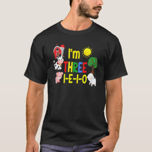Three I E I O Farm Party 3rd Birthday Girl Outfit T-Shirt