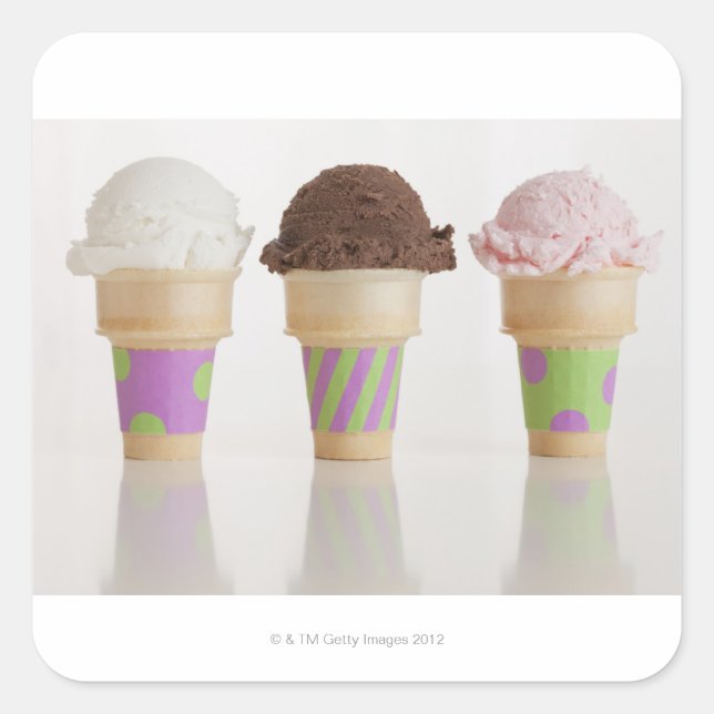 Three ice cream cones square sticker (Front)