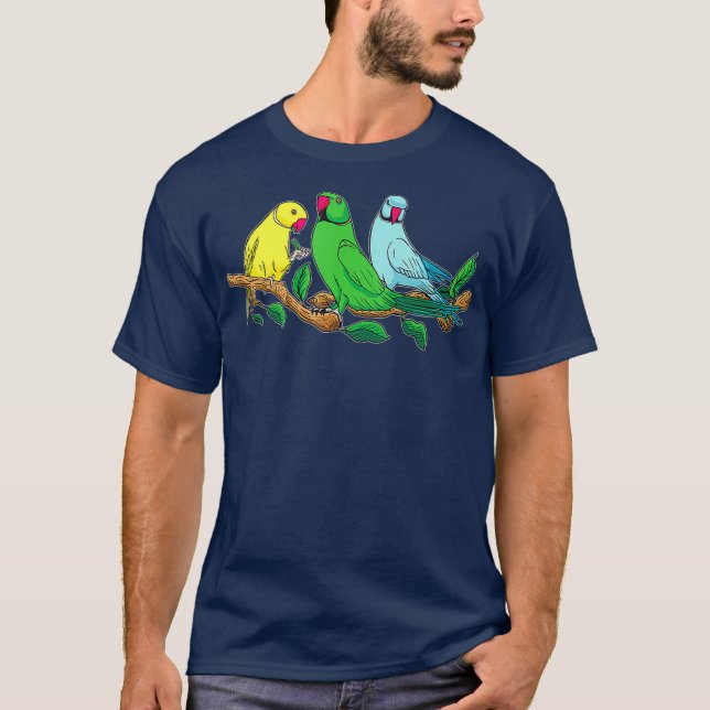 Three Indian Ringneck Parrots Ringnecked Parrot T-Shirt (Front)