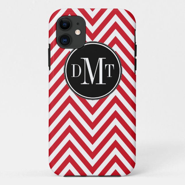 Three Initials Monogram Red Chevron Pattern Case-Mate iPhone Case (Back)