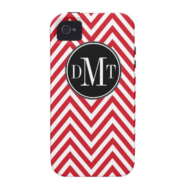 Three Initials Monogram Red White Chevron Pattern Case-Mate iPhone Case (Back)