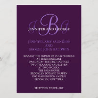 Three Initials Wedding Invitation Purple Mauve
