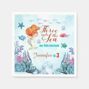 Three into the Sea Mermaid Girls 3rd Birthday  Napkin
