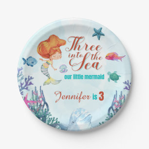 Three into the Sea Mermaid Girls 3rd birthday Paper Plate