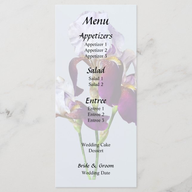 Three Irises in Shades of Magenta Menu (Front)