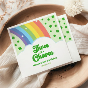 Three Is A Charm Rainbow 3rd Birthday Party Napkin