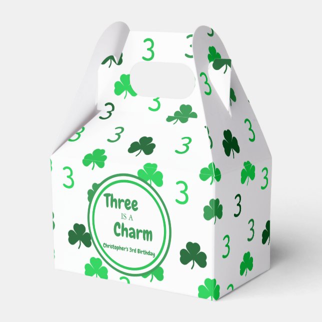 Three Is A Charm St Patrick's Day 3rd Birthday Favour Box (Front Side)