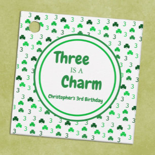 Three Is A Charm St Patrick's Day 3rd Birthday Favour Tags