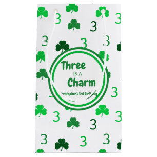 Three Is A Charm St Patrick's Day 3rd Birthday Small Gift Bag