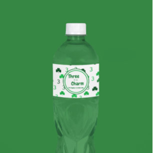 Three Is A Charm St Patrick's Day 3rd Birthday Water Bottle Label