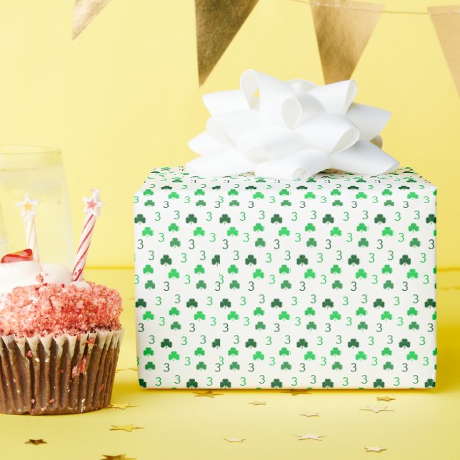 Three Is A Charm St Patrick's Day 3rd Birthday Wrapping Paper (Birthday Party)