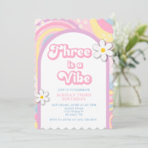 Three is a Vibe Groovy, Retro Girl Pastel Colours
