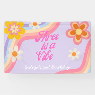 Three is a vibe Retro Rainbow 3rd Birthday  Banner